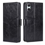 Per Sony Xperia 10 VI Custodia in pelle con cuciture geometriche (nero)