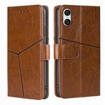 Per Sony Xperia 10 VI Custodia in pelle con cuciture geometriche (marrone chiaro)