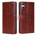 Per Sony Xperia 10 VI Custodia in pelle con cuciture geometriche (marrone scuro)