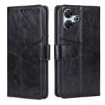 Per Redmi 13 4G Custodia in pelle con cuciture geometriche (nero)