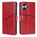 Per Redmi 13 4G Custodia per telefono in pelle con cuciture geometriche (rosso)