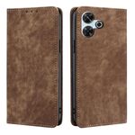 Per Redmi 13 4G RFID Anti-furto Spazzola Magnetico Custodia in Pelle per Telefono (Marrone)