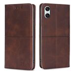Per Sony Xperia 10 VI Custodia magnetica in pelle con texture mucca (marrone scuro)