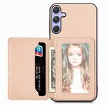 Per Samsung Galaxy S25+ 5G Custodia per telefono con blocco RFID e porta carte magnetico in fibra di carbonio (cachi)