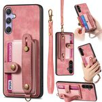 Per Samsung Galaxy S25+ 5G Retro Cross Wristband Portafoglio Custodia in Pelle per Telefono (Rosa)