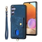 Per Samsung Galaxy S25 5G Retro Card Wallet Fold Custodia in pelle per telefono con cinturino (blu)