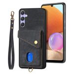 Per Samsung Galaxy S25+ 5G Retro Card Wallet Fold Custodia in pelle per telefono con cinturino (nero)