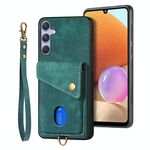 Per Samsung Galaxy S25+ 5G Retro Card Wallet Fold Custodia in pelle per telefono con cinturino (verde)