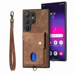 Per Samsung Galaxy S25 Ultra 5G Retro Card Wallet Fold Custodia in pelle per telefono con cinturino (marrone)