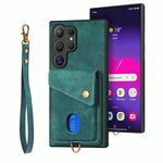 Per Samsung Galaxy S25 Ultra 5G Retro Card Wallet Fold Custodia in pelle per telefono con cinturino (verde)