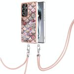Per Samsung Galaxy S25 Ultra 5G Custodia antiurto in TPU IMD con motivo galvanico e cordino per il collo (squame rosa)