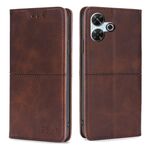 Per Redmi 13 4G Custodia magnetica in pelle con texture di mucca (marrone scuro)