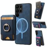 Per Samsung Galaxy S22 Ultra 5G Retro Custodia in pelle con supporto magnetico divisibile (blu)