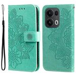 Per OPPO Reno13 Pro Global Custodia in pelle con stampa a fiori a sette petali (verde)