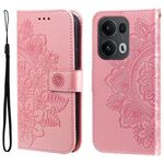 Per OPPO Reno13 Pro Global Custodia in pelle con stampa a fiori a sette petali (oro rosa)