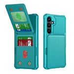 Per Samsung Galaxy S24 FE 5G Custodia per telefono in pelle con supporto verticale a ribalta (verde ciano)