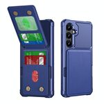 Per Samsung Galaxy S24 FE 5G Custodia per telefono in pelle con supporto verticale a ribalta (blu scuro)