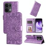 Per OPPO Reno13 Pro Custodia per telefono in pelle con stampa girasole in rilievo globale (viola)