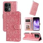 Per OPPO Reno13 Pro Custodia per telefono in pelle con motivo girasole in rilievo globale (oro rosa)
