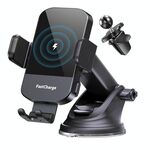 Supporto per telefono cellulare con ricarica wireless a induzione intelligente montato su auto da 15 W (supporto a ventosa + clip per presa d'aria)
