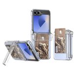 Per Samsung Galaxy Z Flip6 5G Custodia per telefono pieghevole in PC con slot per schede a molla in gomma con supporto (trasparente)