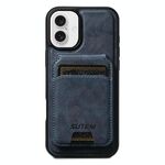 Per iPhone 16 Suteni M5 Custodia per carte magnetiche MagSafe in pelle per telefono (blu)