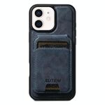 Per iPhone 12 Suteni M5 Custodia per carte magnetiche MagSafe in pelle per telefono (blu)