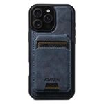 Per iPhone 12 Pro Max Suteni M5 Custodia per carte magnetiche MagSafe in pelle per telefono (blu)