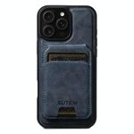 Per iPhone 12 Pro Suteni M5 Custodia per carte magnetiche MagSafe in pelle per telefono (blu)