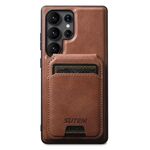 Per Samsung Galaxy S22 Ultra 5G Suteni M5 Custodia per carte magnetiche MagSafe in pelle per telefono (marrone)