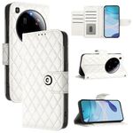 Per Xiaomi 15 Ultra Rhombic Texture Flip Custodia in pelle per telefono con cordino (bianco)