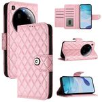 Per Xiaomi 15 Ultra Rhombic Texture Flip Custodia in pelle per telefono con cordino (rosa)