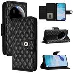 Per Xiaomi 15 Ultra Rhombic Texture Flip Custodia in Pelle per Telefono con Cordino (Nero)