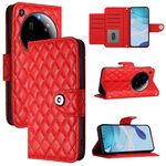 Per Xiaomi 15 Ultra Rhombic Texture Flip Custodia in pelle per telefono con cordino (rosso)