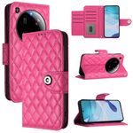 Per Xiaomi 15 Ultra Rhombic Texture Flip Custodia in Pelle con Cordino (Rosso Rosa)