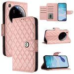 Per Xiaomi 15 Ultra Rhombic Texture Flip Custodia in Pelle con Lanyard (Rosa Corallo)