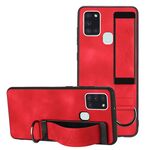 Custodia posteriore in pelle per supporto da polso per Samsung Galaxy A21s (rosso)