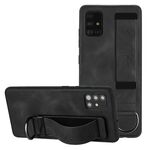 Custodia per telefono posteriore in pelle con supporto per cinturino Samsung Galaxy A71 (nero)