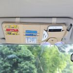 Visiera parasole per auto Porta occhiali decorativo per banconote, colore: beige con cerniera