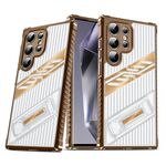 Per Samsung Galaxy S25 Ultra 5G Plating Holder PC Hybrid TPU Phone Case (Desert Gold)