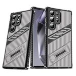 Per Samsung Galaxy S25 Ultra 5G Plating Holder PC Hybrid TPU Phone Case (Grigio Nero)