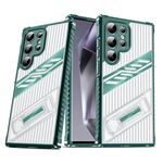 Per Samsung Galaxy S24 Ultra 5G Plating Holder PC Hybrid TPU Phone Case (verde scuro)