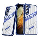 Per Samsung Galaxy S23 5G Plating Holder PC Hybrid TPU Custodia per telefono (blu navy)