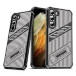 Per Samsung Galaxy S23 5G Plating Holder PC Hybrid TPU Custodia per telefono (grigio nero)