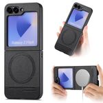 Per Samsung Galaxy Z Flip6 Twill Tessuto Pelle Pelle Custodia Posteriore Magnetica per Telefono (Nero)