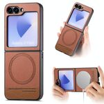 Per Samsung Galaxy Z Flip6 Twill Tessuto Pelle Custodia Magnetica Posteriore per Telefono (Marrone)