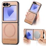 Per Samsung Galaxy Z Flip6 Twill Tessuto Pelle Pelle Custodia Posteriore Magnetica per Telefono (Rosa)