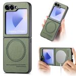 Per Samsung Galaxy Z Flip6 Twill Tessuto Pelle Pelle Custodia Posteriore Magnetica per Telefono (Verde)