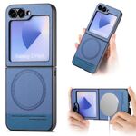 Per Samsung Galaxy Z Flip6 Twill Tessuto Pelle Pelle Custodia Posteriore Magnetica per Telefono (Blu)