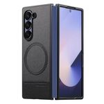 Per Samsung Galaxy Z Fold6 Twill Tessuto Pelle Pelle Custodia Posteriore Magnetica per Telefono (Nero)